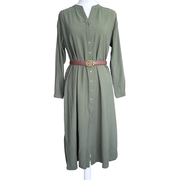 Banana Republic Dresses & Skirts - Banana Republic Button-Down Long Sleeve Maxi Kaftan Dress in Olive Green XS Tall